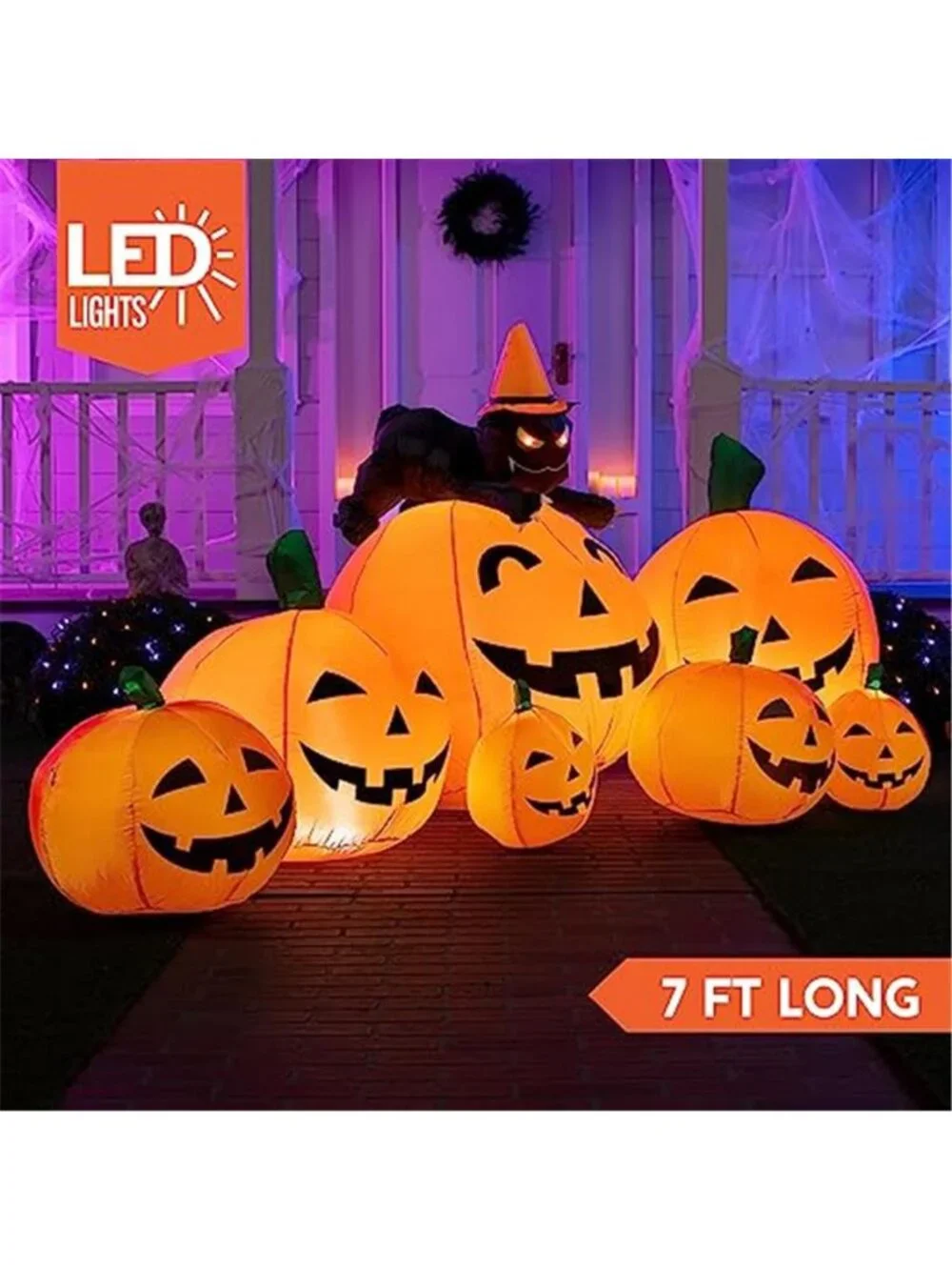 7 FT Long Halloween Inflatables Pumpkin Outdoor Decorations